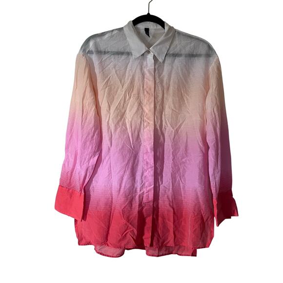 Marc Cain Ombre Button Gauze Blouse Tunic Pink Orange Women’s Size Large - Picture 1 of 11